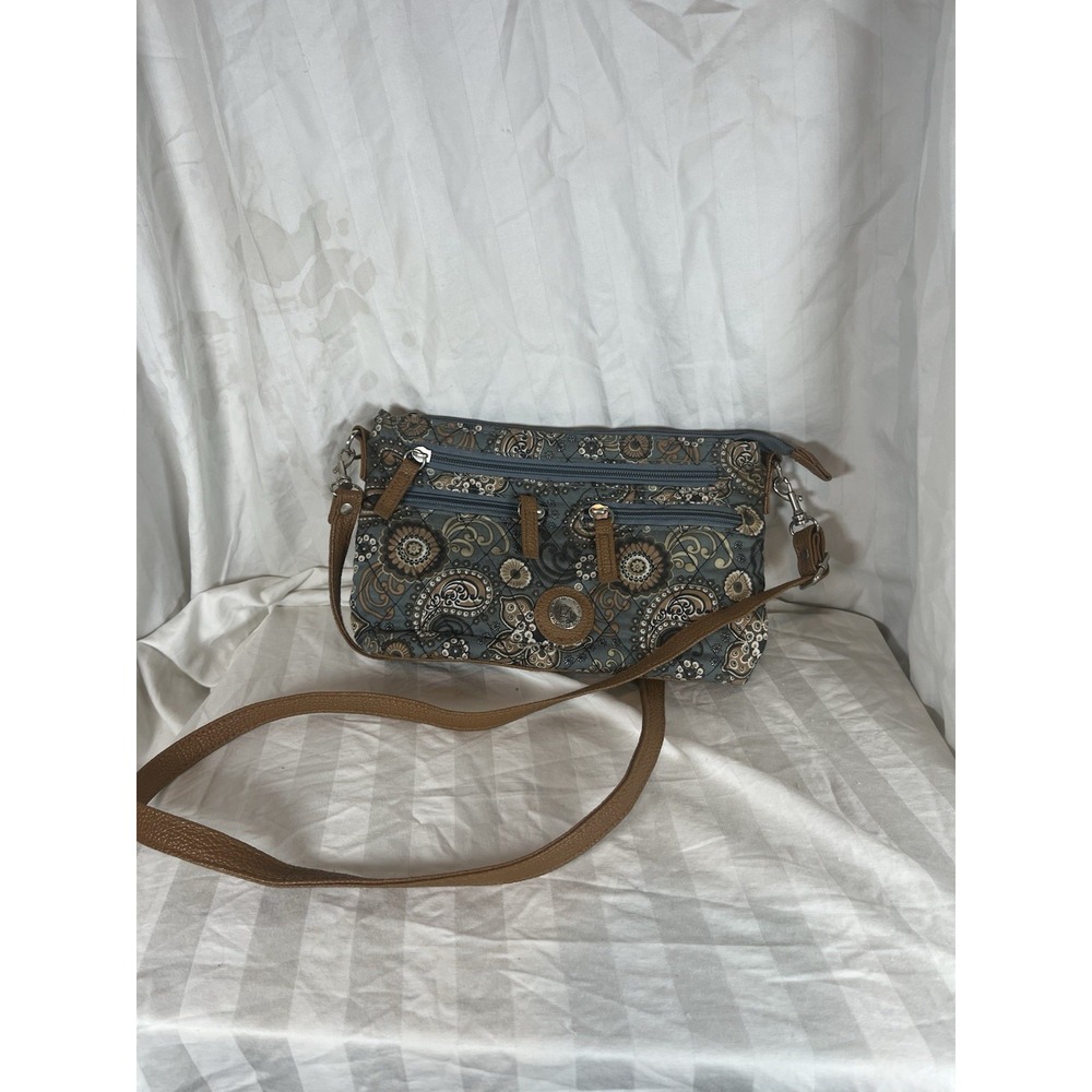 Stone Mountain Blue Paisley Quilted Fabric Multi Pocket Crossbody Bag Womens